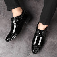 Luxury Glossy Black Embossed Oxford Shoes