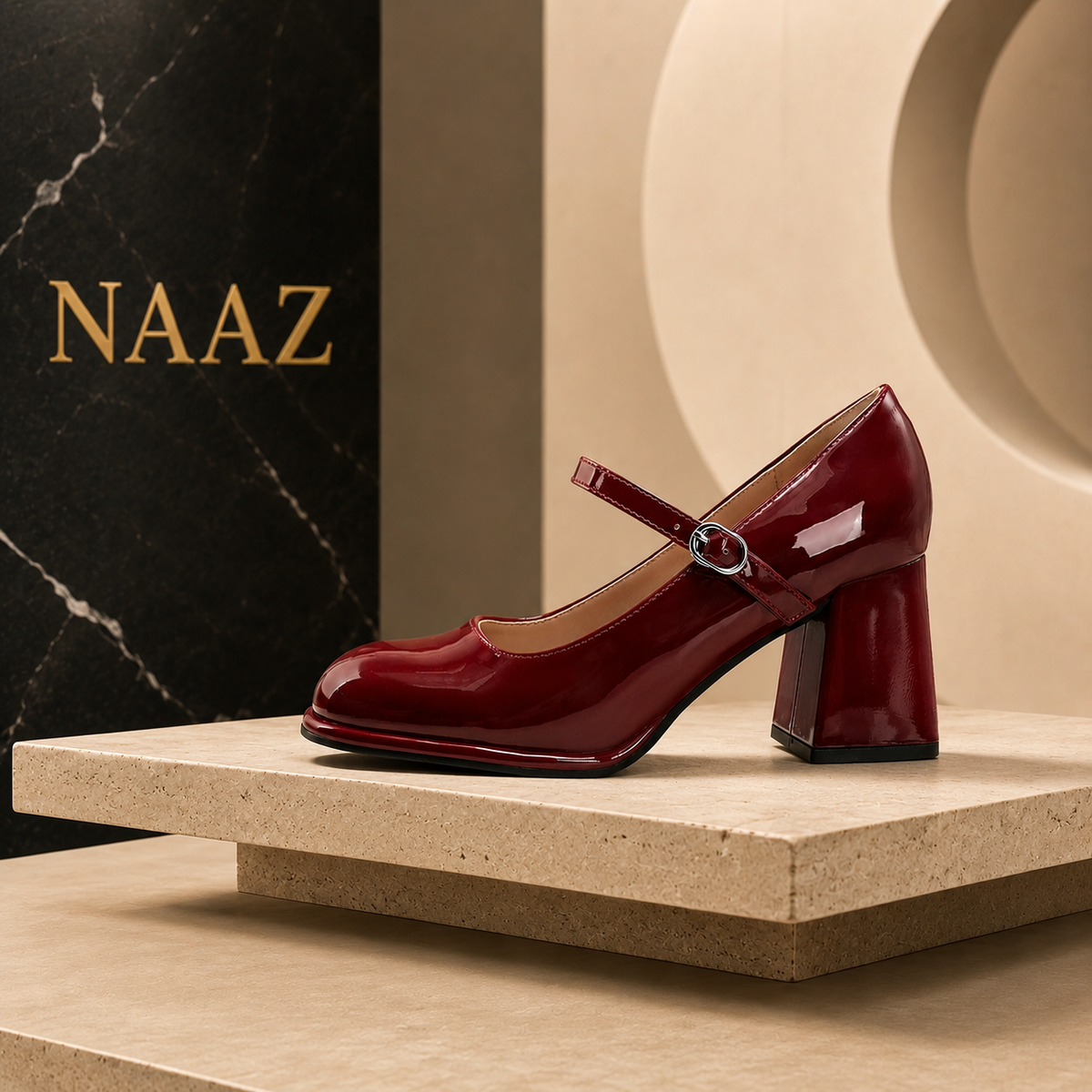 NAAZ Premium Patent Leather Block Heels