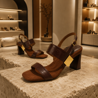 Women's Handmade Full-Grain Sheepskin Block Heel Sandals